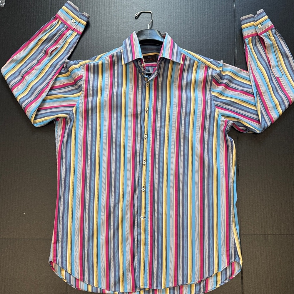 ETRO Milano Made in Italy. Striped multi colored Men's Shirt. Sz 42